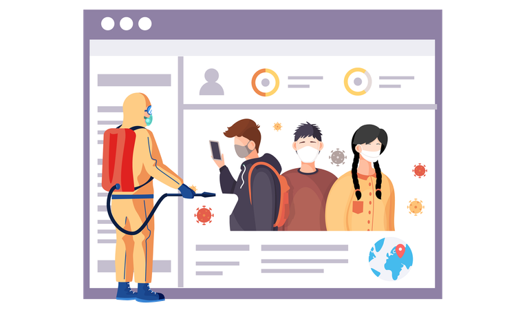 医療用防護マスクを着用した人々のグループ  イラスト