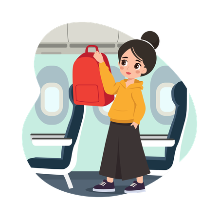 飛行機に搭乗する少女  イラスト