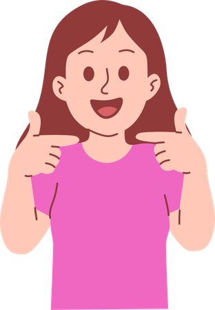 행복한 여자가 자신을 가리킨다  일러스트레이션