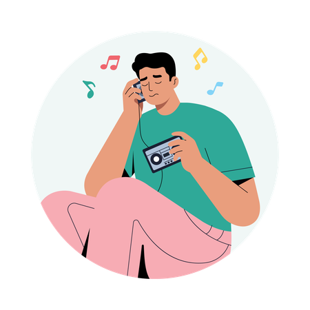音楽を聴く少年  イラスト