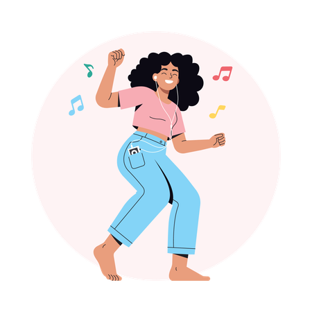 音楽に合わせて楽しく踊る少女  イラスト