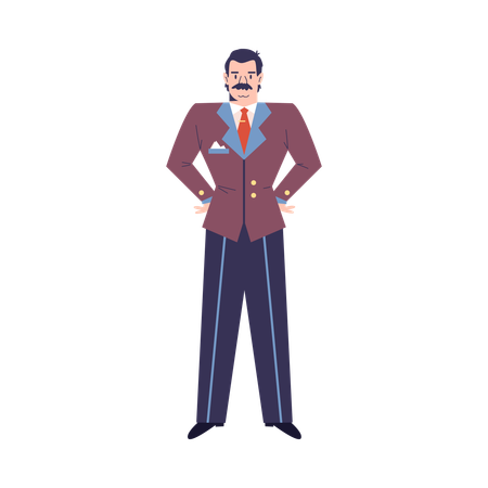 レトロな制服を着たホテルマネージャー  イラスト