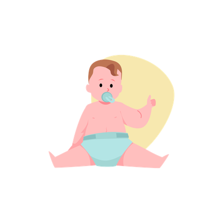 おむつとおしゃぶりをつけたかわいい男の子が上品なジェスチャーを披露  イラスト