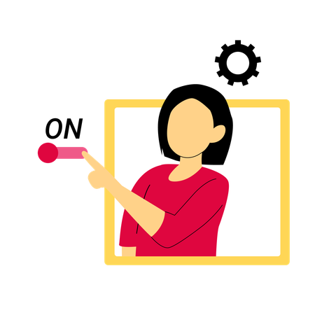 設定スイッチをオンにする女性  イラスト