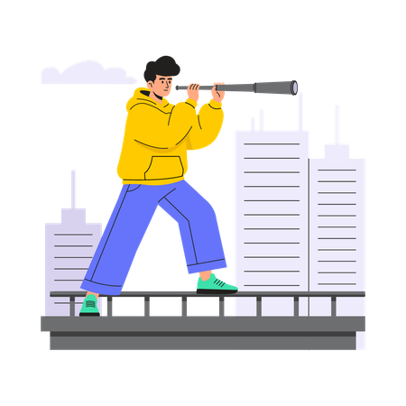 ビジネスマンのビジネスビジョン構築  イラスト