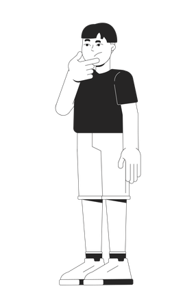 顎に手を当てて不思議に思う少年  イラスト