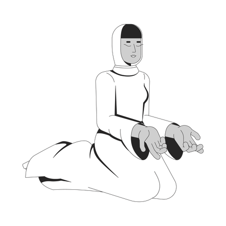 ヒジャブをかぶってコーランを朗読するイスラム教徒の女性  イラスト
