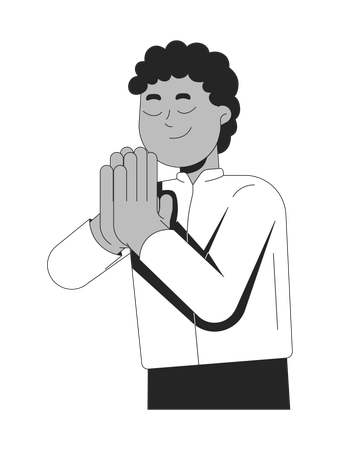 目を閉じて祈る穏やかな黒人少年  イラスト