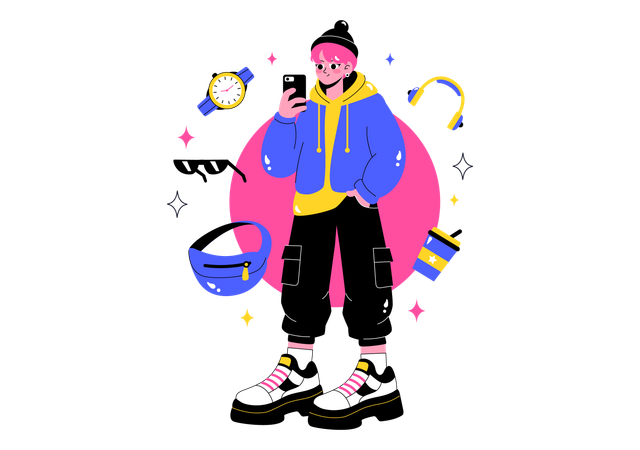 男性が今日の服装コンテストに参加  イラスト