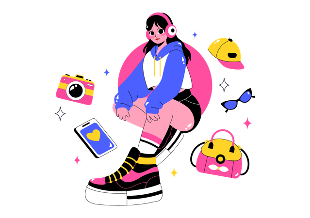 今日の服装コンテストに参加する女性  イラスト