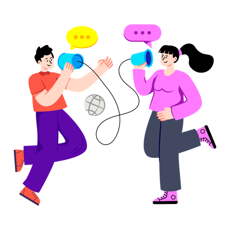 糸電話通信をする人々  イラスト