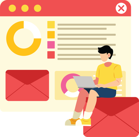 データチャートを使ってメールマーケティングを行う少年  イラスト