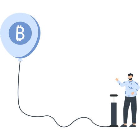 ビットコインインフレに取り組むビジネスマン  イラスト