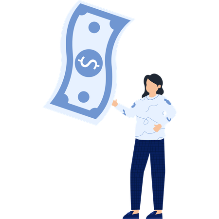 ドル紙幣を持つ女性金融  イラスト