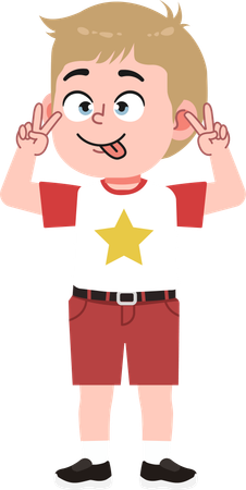 面白い顔をするかわいい男の子  イラスト