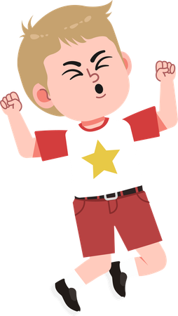 興奮して飛び跳ねるかわいい男の子  イラスト