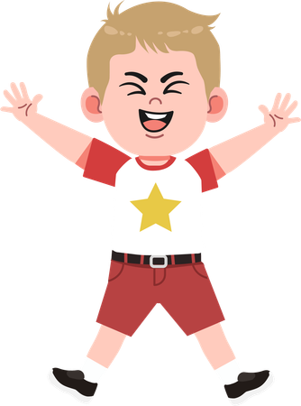 興奮して飛び跳ねるかわいい男の子  イラスト