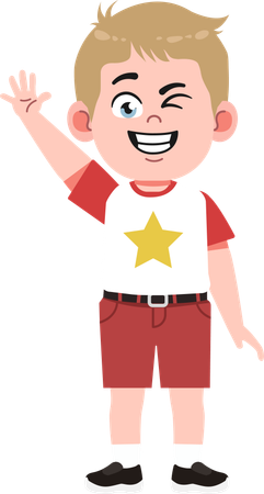 かわいい男の子の手を振る  イラスト