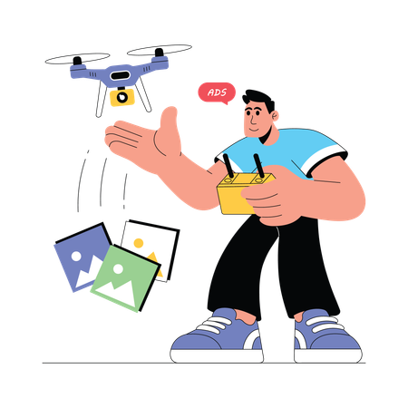 ドローン広告を行う男性  イラスト