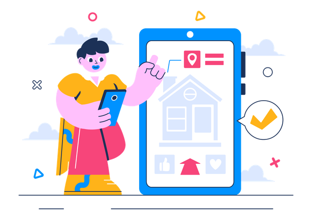 スマートホームに取り組む男性  イラスト