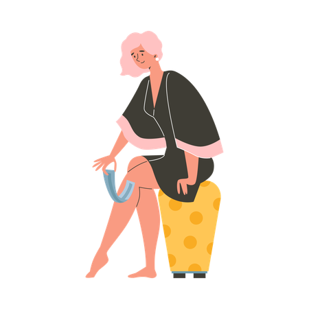 女性が脱毛テープで脚の毛を脱毛  イラスト