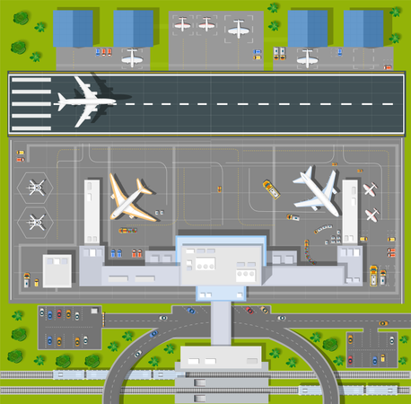 上空からの視点空港  イラスト
