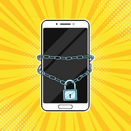 スマートフォンにチェーンでロックをかける  イラスト