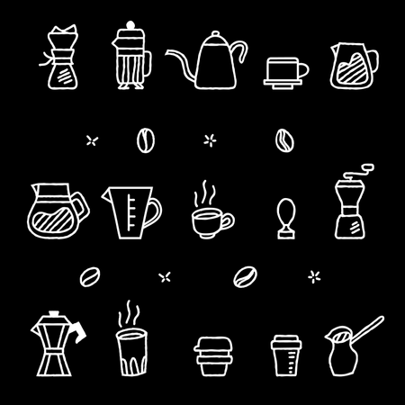 大まかなアウトラインのコーヒー手動醸造ツールグラフィックコレクション  イラスト