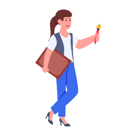 筆を持つ女性画家  イラスト