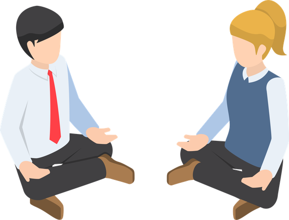 オフィスで瞑想する従業員  イラスト