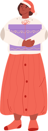クリスマスプレゼントを持つ若い女性  イラスト