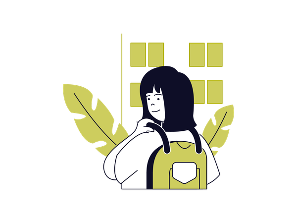リュックを背負った女子高生  イラスト