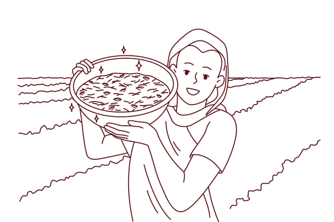 種かごを持つインド人農夫  イラスト