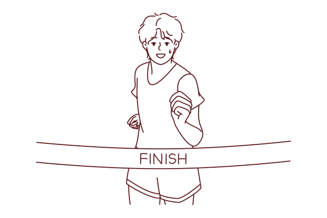 ゴールラインに到達した男性ランナー  イラスト