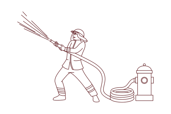 消火栓を使用する消防士  イラスト