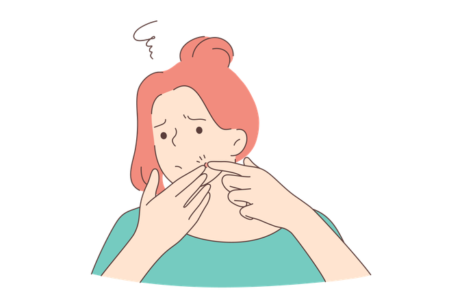 ニキビのある若い女性  イラスト
