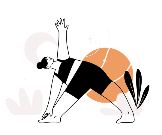 三角のポーズをするヨガの女の子  イラスト
