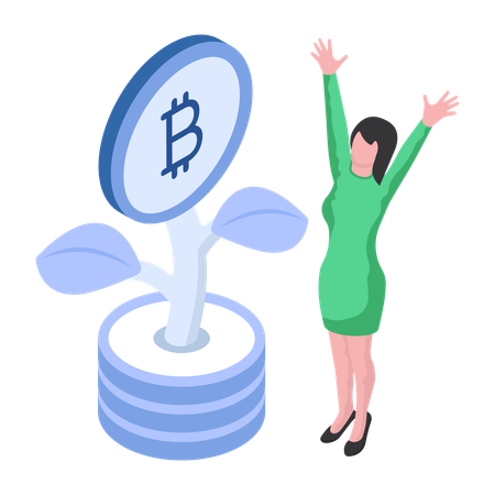 暗号通貨ビットコインの成長  イラスト