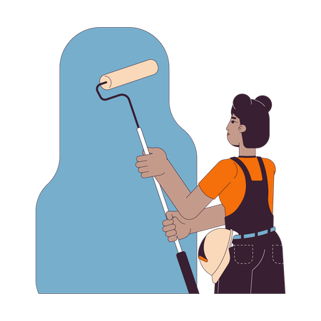 壁を塗るアフリカ系アメリカ人の女性画家  イラスト