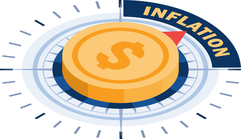 インフレを示すドル硬貨コンパス  イラスト