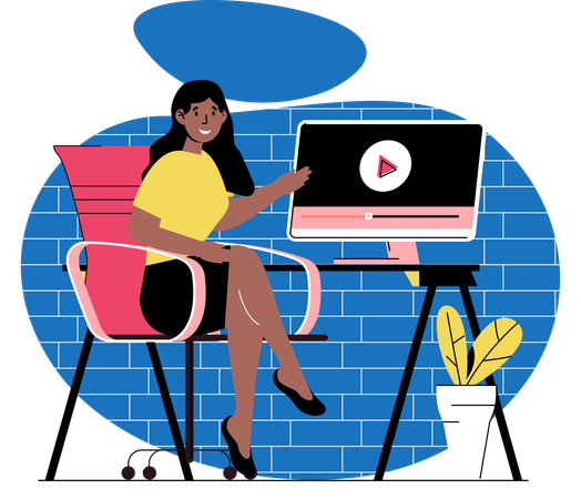 オンラインビデオを再生する女性  イラスト