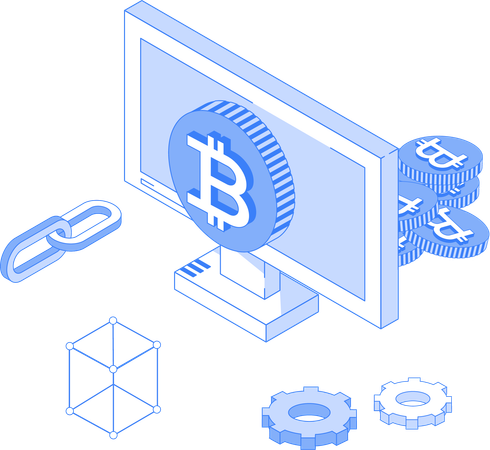 オンラインビットコインとブロックチェーン  イラスト