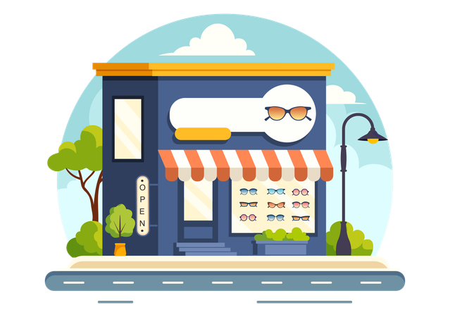 街中に設置された眼鏡店  イラスト