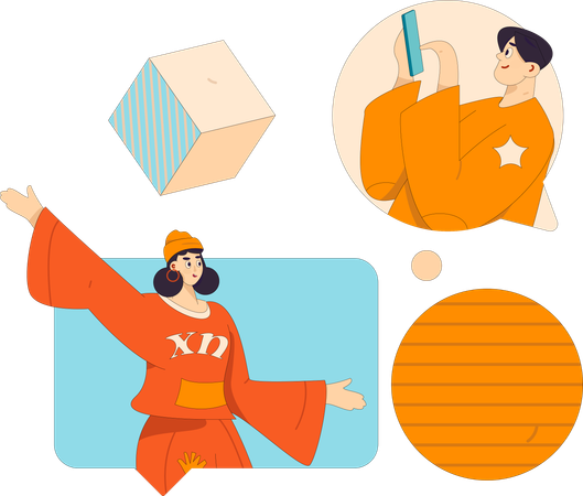 オンラインでメッセージでコミュニケーションをとる学生  イラスト