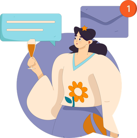 女性が同僚にオンラインメッセージを送信  イラスト