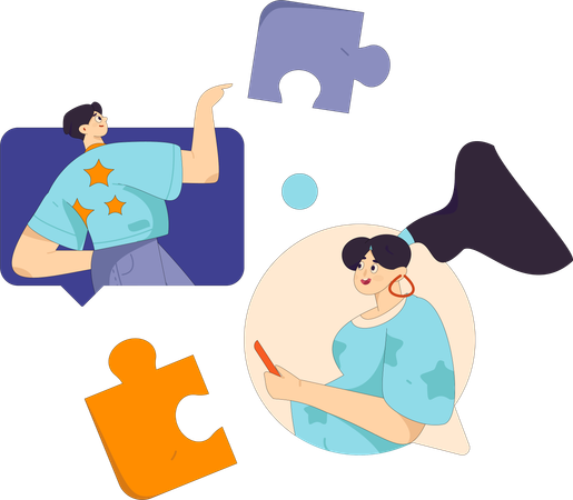 ビジネスチームがビジネス上の問題についてメッセージでチャットする  イラスト