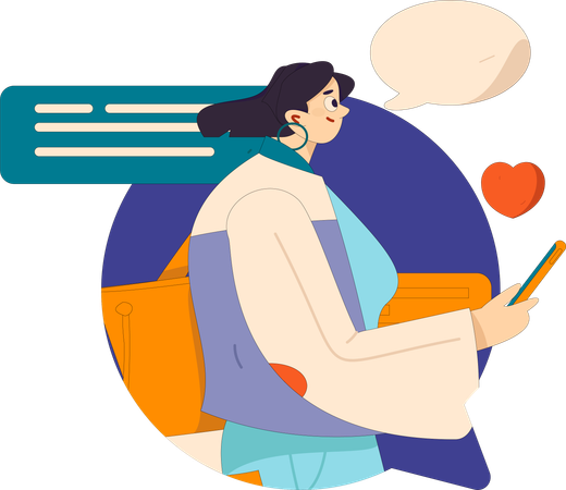 女性がメッセージを通じてオンラインで会話  イラスト