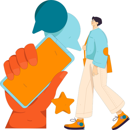 顧客にオンラインメッセージを送信する男性  イラスト