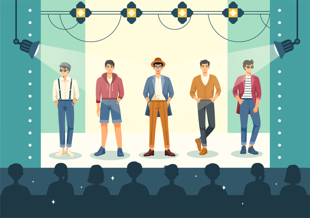 ファッションショーを歩く男性  イラスト