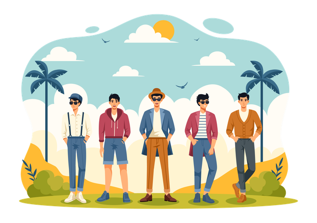 ファッションショーを歩く男性  イラスト
